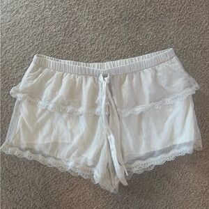 aerie White Pajama Shorts with Lace Trim and Elastic Waistband